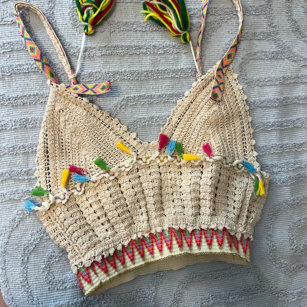 SHEIN Multicolor Tassel Crochet Crop Top